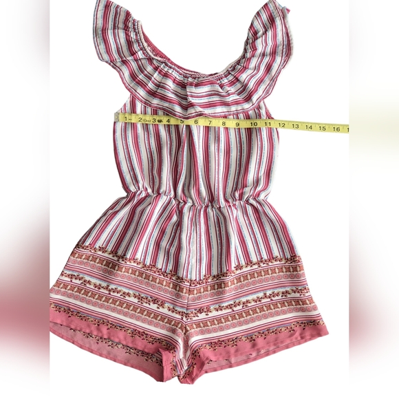 Heart & Arrow Girl's Pink and White Floral Striped Romper Size 10 - Picture 3 of 6